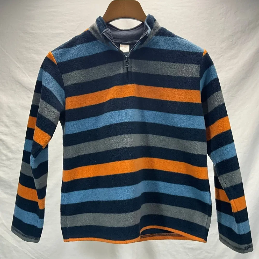 Gymboree Boys‎ Striped Fleece Quarter Zip Pullover Blue Orange Gray L 10
